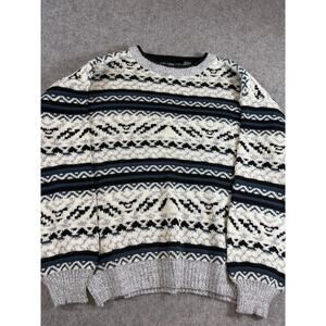 VINTAGE Expressions Sweater Mens Gray Fair Isle Nordic Knit Grandpa 90s Large